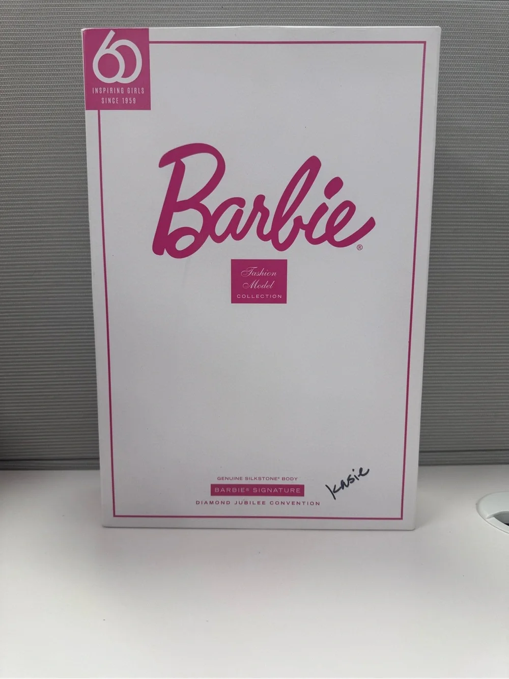 Barbie White and Pink 60th Anniversary Doll Box Back